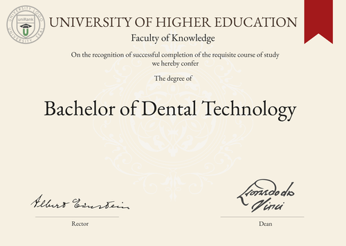 Bachelor of Dental Technology (BDT) program/course/degree certificate example