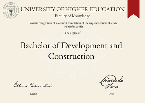 Bachelor of Development and Construction (BDevCon) program/course/degree certificate example