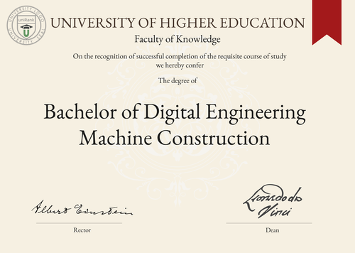 Bachelor of Digital Engineering Machine Construction (BDEMC) program/course/degree certificate example