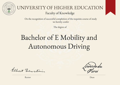 Bachelor of e-Mobility and Autonomous Driving (B.E.M.A.D.) program/course/degree certificate example