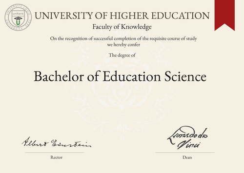 Bachelor of Education Science (B.Ed. Science) program/course/degree certificate example