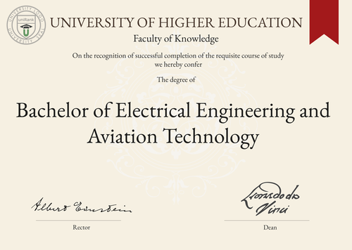 Bachelor of Electrical Engineering and Aviation Technology (B.E.E.A.T.) program/course/degree certificate example