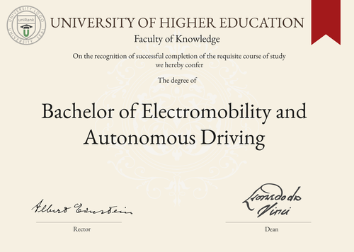 Bachelor of Electromobility and Autonomous Driving (B.EAD) program/course/degree certificate example