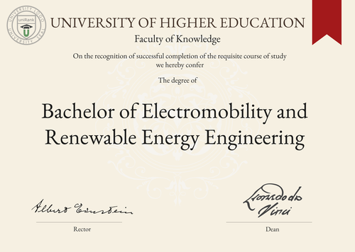 Bachelor of Electromobility and Renewable Energy Engineering (B.E.R.E.E.) program/course/degree certificate example