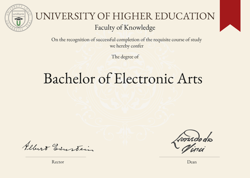 Bachelor of Electronic Arts (B.E.A.) program/course/degree certificate example