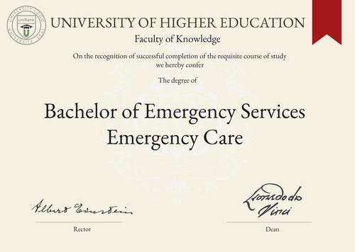 Bachelor of Emergency Services Emergency Care (BES-EC) program/course/degree certificate example