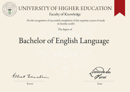 Bachelor of English Language (B.A. in English Language) program/course/degree certificate example