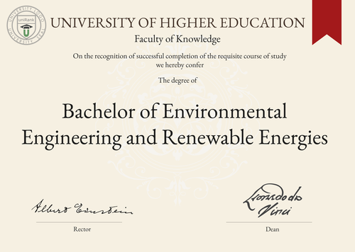 Bachelor of Environmental Engineering and Renewable Energies (B.E.E.R.E.) program/course/degree certificate example