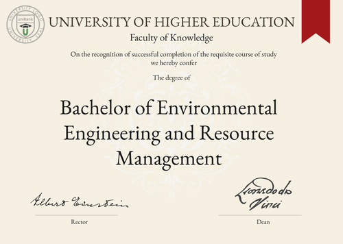 Bachelor of Environmental Engineering and Resource Management (B.EERM) program/course/degree certificate example