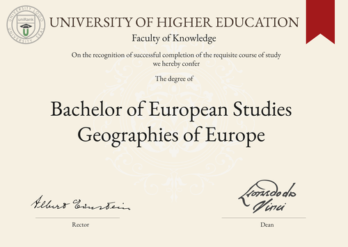 Bachelor of European Studies Geographies of Europe (BES Geographies of Europe) program/course/degree certificate example