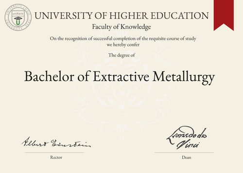 Bachelor of Extractive Metallurgy (BEM) program/course/degree certificate example