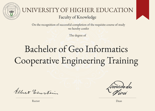 Bachelor of Geo Informatics Cooperative Engineering Training (B. Geo Informatics CET) program/course/degree certificate example