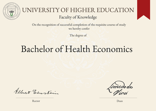 Bachelor of Health Economics (BHE) program/course/degree certificate example