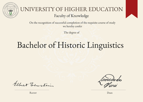 Bachelor of Historic Linguistics (BHL) program/course/degree certificate example
