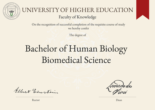 Bachelor of Human Biology Biomedical Science (BHBioMedSci) program/course/degree certificate example