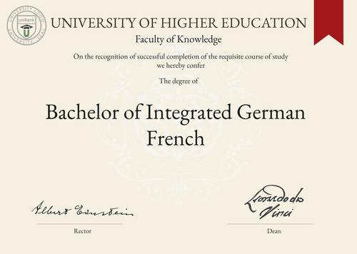 Bachelor of Integrated German French (B.I.G.F.) program/course/degree certificate example
