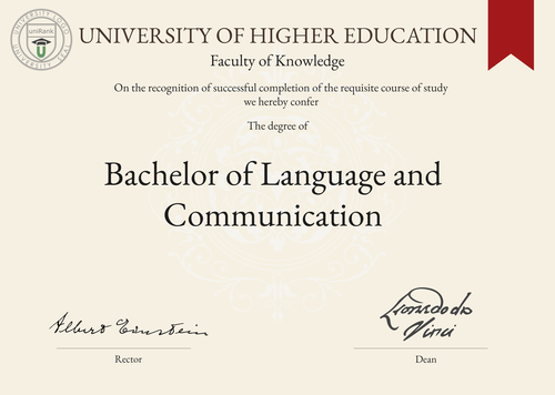 Bachelor of Language and Communication (BLC) program/course/degree certificate example