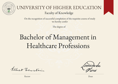 Bachelor of Management in Healthcare Professions (B.Mgt. (Healthcare Professions)) program/course/degree certificate example