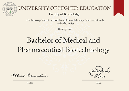 Bachelor of Medical and Pharmaceutical Biotechnology (B.Med.Pharm.Biotech.) program/course/degree certificate example