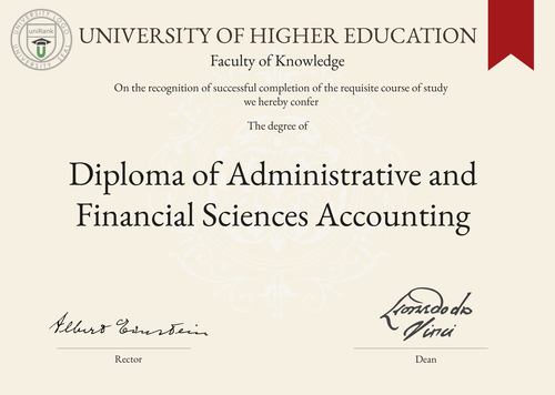 Diploma of Administrative and Financial Sciences Accounting (Dip. Admin. & Fin. Sci. Accounting) program/course/degree certificate example