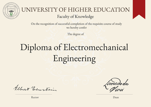 Diploma of Electromechanical Engineering (Dip. Electromechanical Engineering) program/course/degree certificate example