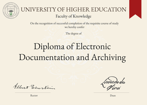 Diploma of Electronic Documentation and Archiving (Dip. EDA) program/course/degree certificate example