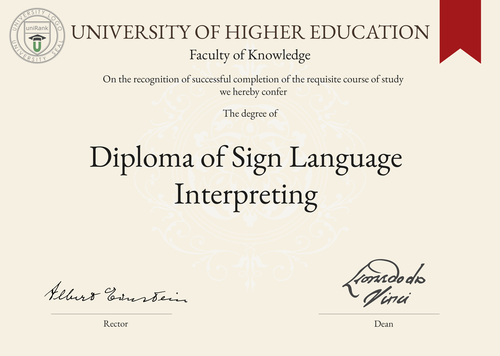 Diploma of Sign Language Interpreting (DipSLI) program/course/degree certificate example
