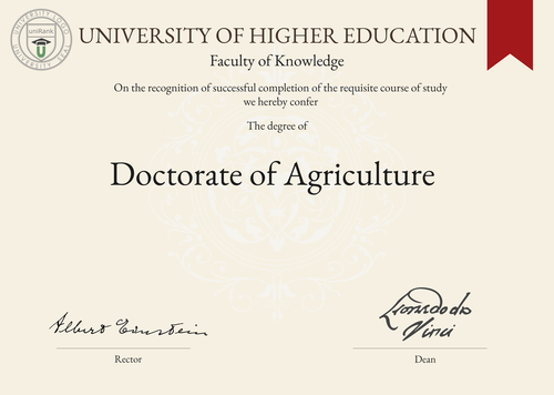 Doctorate of Agriculture (Ph.D. in Agriculture) program/course/degree certificate example