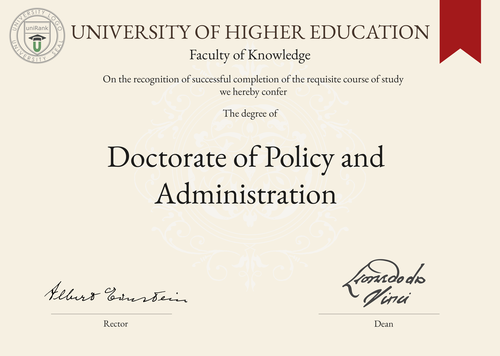 Doctorate of Policy and Administration (DPA) program/course/degree certificate example