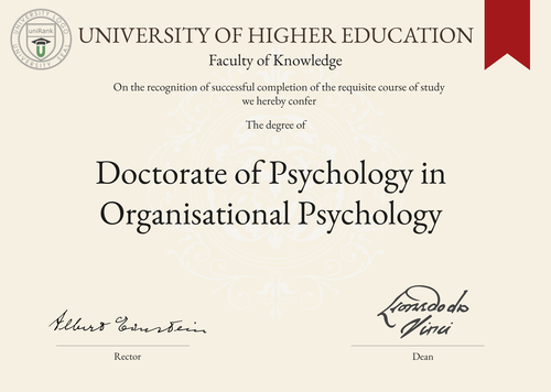 Doctorate of Psychology in Organisational Psychology (PsyD in Organisational Psychology) program/course/degree certificate example