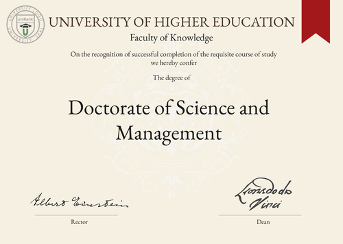 Doctorate of Science and Management (D.Sc.Mgmt.) program/course/degree certificate example