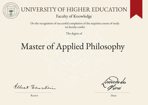 Master of Applied Philosophy (MAP) program/course/degree certificate example