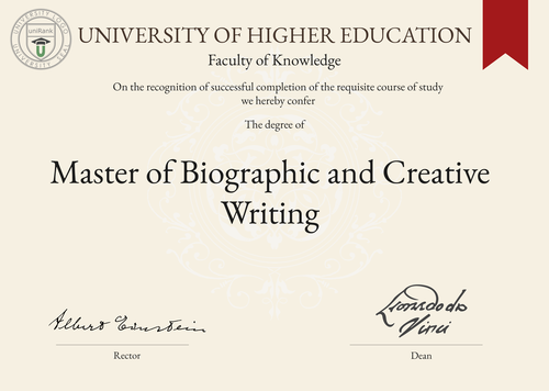 Master of Biographic and Creative Writing (MBCW) program/course/degree certificate example