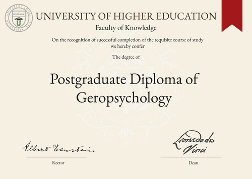 Postgraduate Diploma of Geropsychology (PGDip Geropsychology) program/course/degree certificate example
