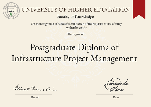 Postgraduate Diploma of Infrastructure Project Management (PGDip Infra PM) program/course/degree certificate example