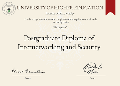 Postgraduate Diploma of Internetworking and Security (PGDip Internetworking and Security) program/course/degree certificate example