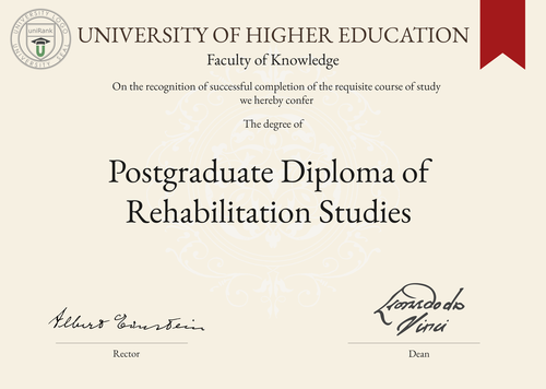 Postgraduate Diploma of Rehabilitation Studies (PGDip Rehab Studies) program/course/degree certificate example