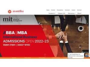 Avantika University's Website Screenshot